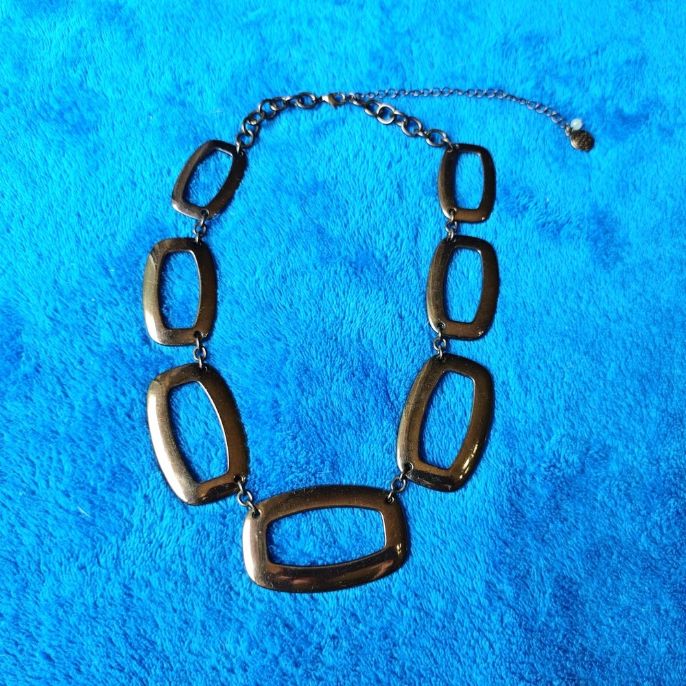 Bill Blass Graduated Gun Metal Cut Out Rectangle Link Statement Necklace